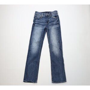 Buckle BKE Mens 28x34 Faded Thick Stitch Stretch Jake Bootcut Denim Jeans Blue